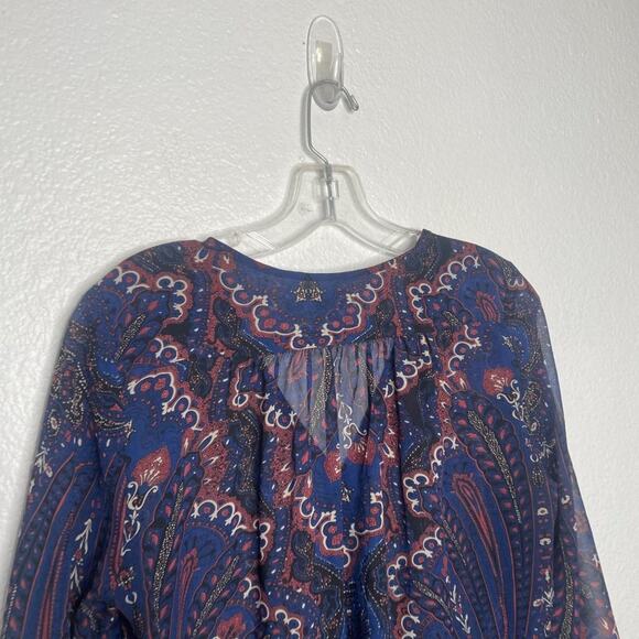 Paraphrase Women Top Size S Multicolored Paisley 3/4 Sleeve Semi Sheer Blouse - Picture 10 of 11
